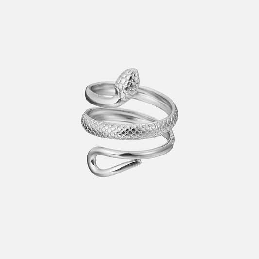 Detailed Snake Ring - Silver (Adjustable) by Arley London — view 1