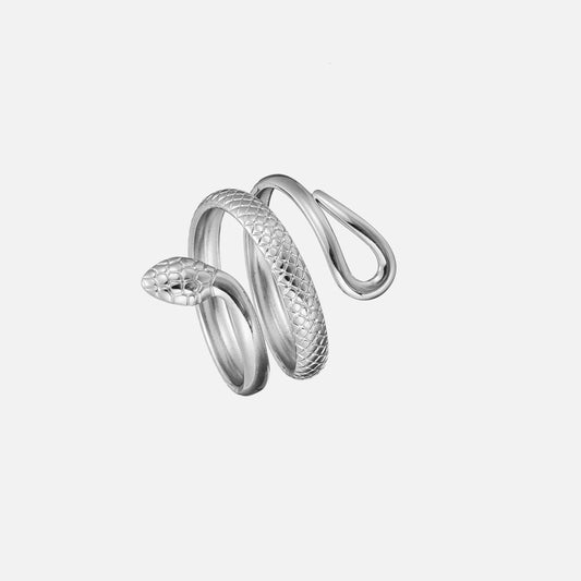 Detailed Snake Ring - Silver (Adjustable) by Arley London — view 2
